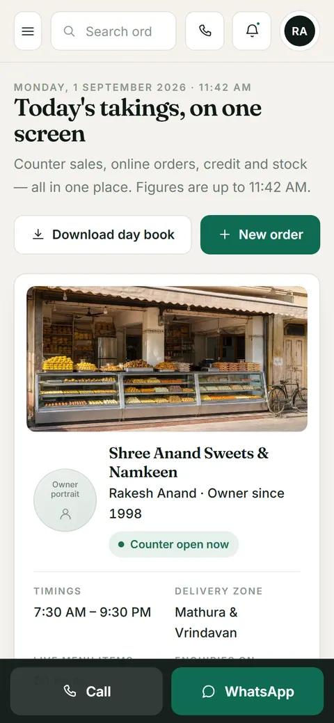 Admin dashboard on a phone