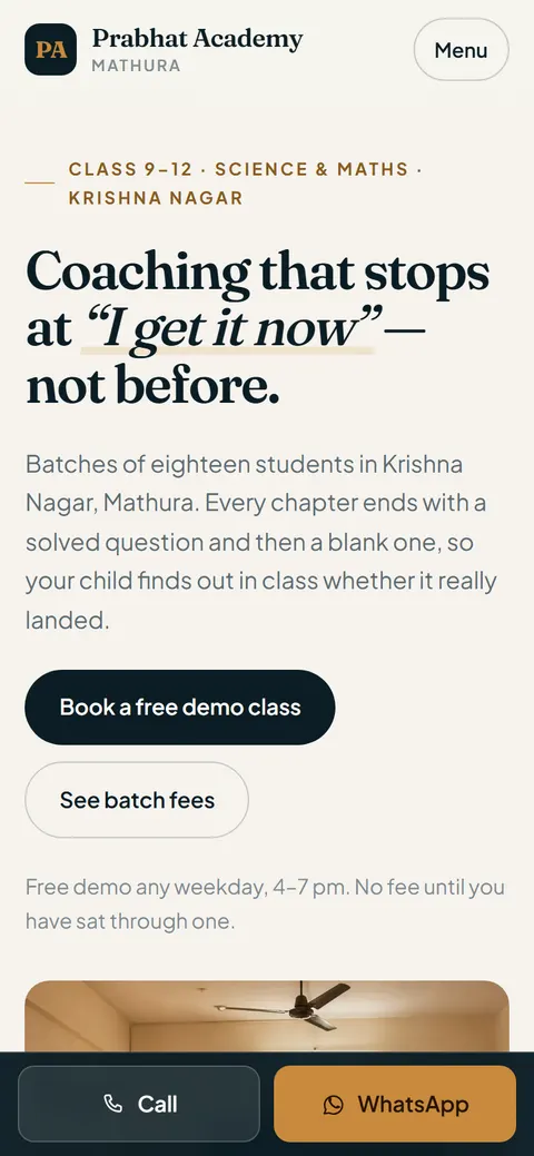 Startup or service landing page on a phone