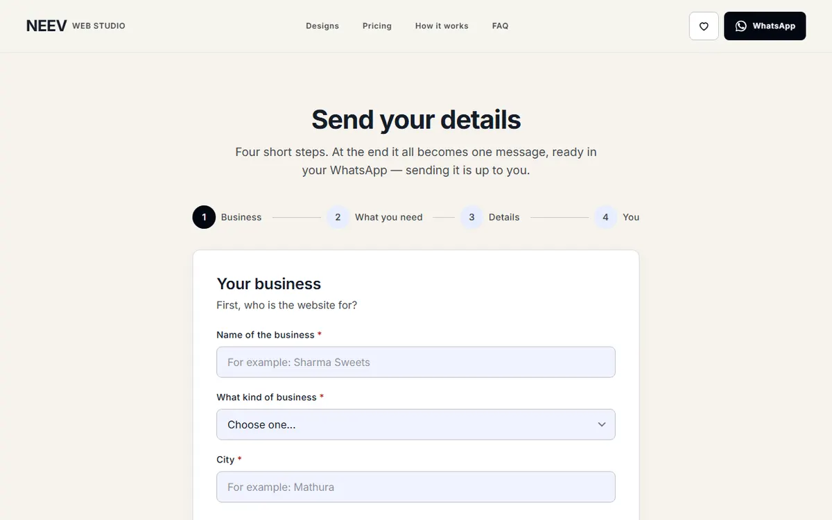Booking or enquiry form — design preview