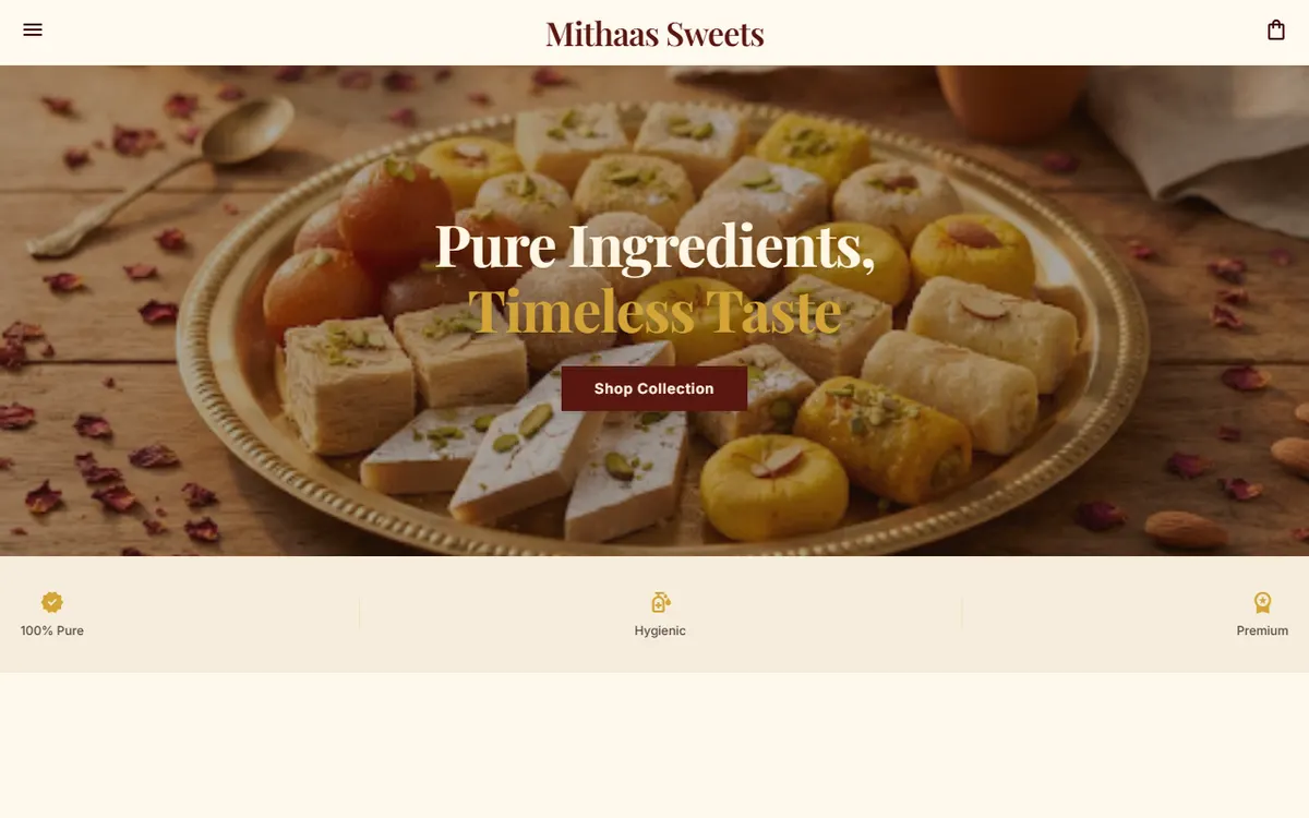Mithaas — multi-shop marketplace — design preview